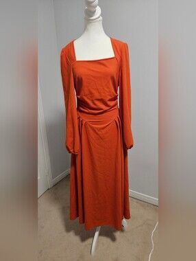 SHEIN Bright Orange Square Neck Midi Dress